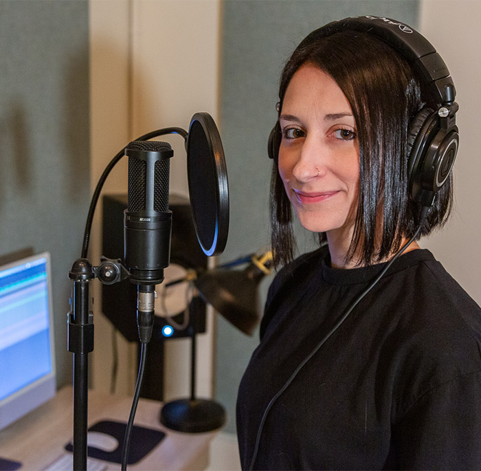 Recording vocalist, Eleni Thompson, at music studio Thompson Station in Northridge, CA.